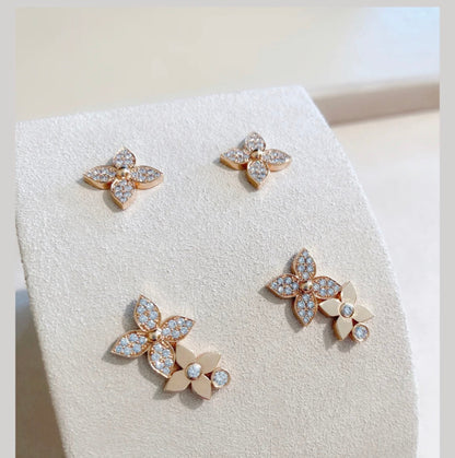 [⭐Seralia]STAR BLOSSOM STUD EARRINGS PINK GOLD DIAMONDS