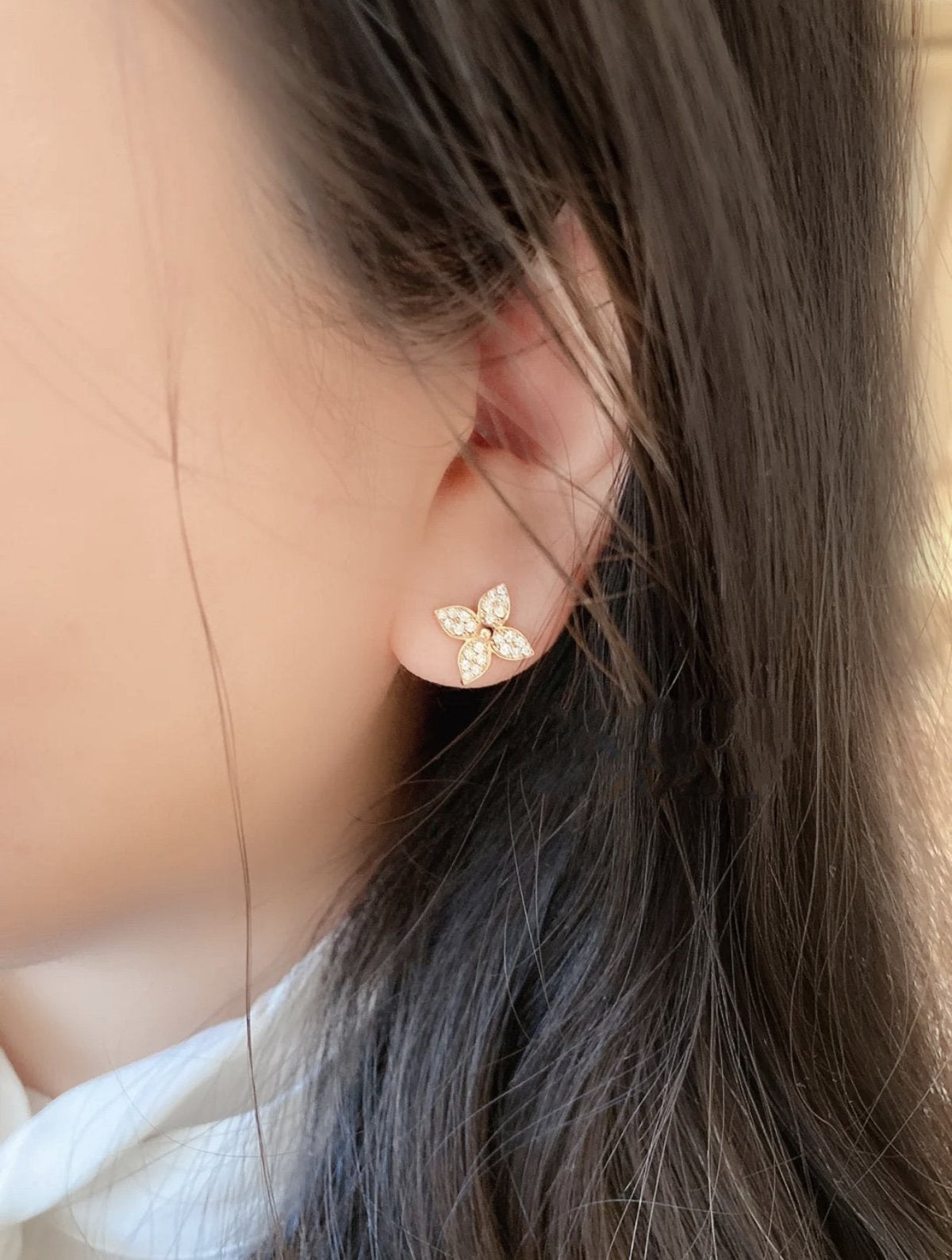 [⭐Seralia]STAR BLOSSOM STUD EARRINGS PINK GOLD DIAMONDS