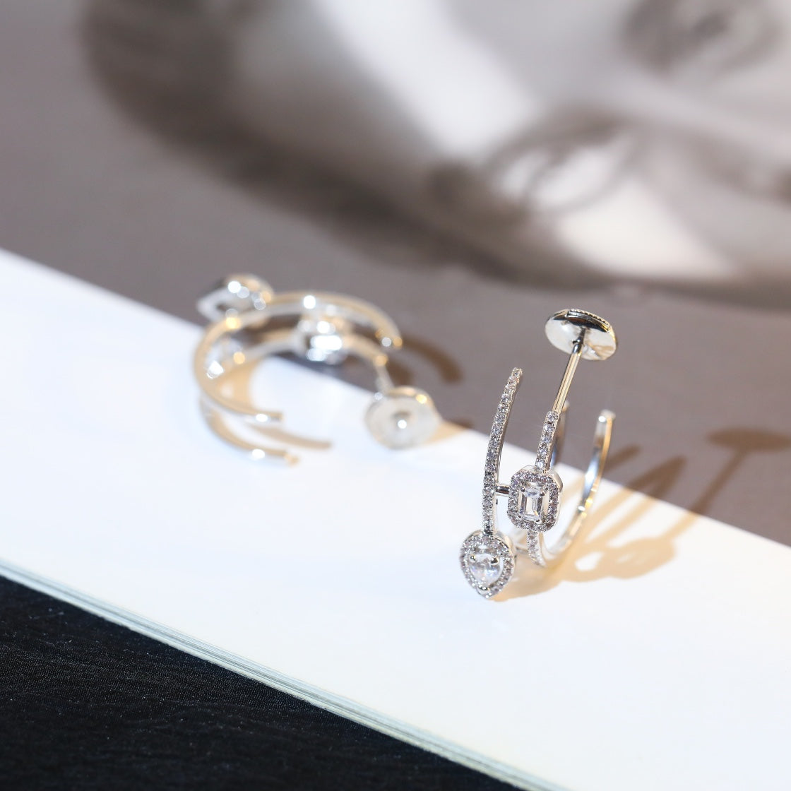 [⭐Seralia]CREOLES MY TWIN 2 RANGS SILVER DIAMOND EARRINGS
