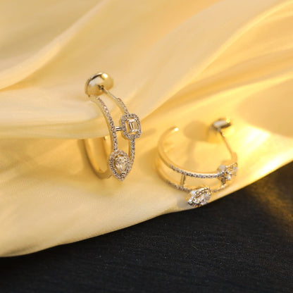 [⭐Seralia]CREOLES MY TWIN 2 RANGS SILVER DIAMOND EARRINGS