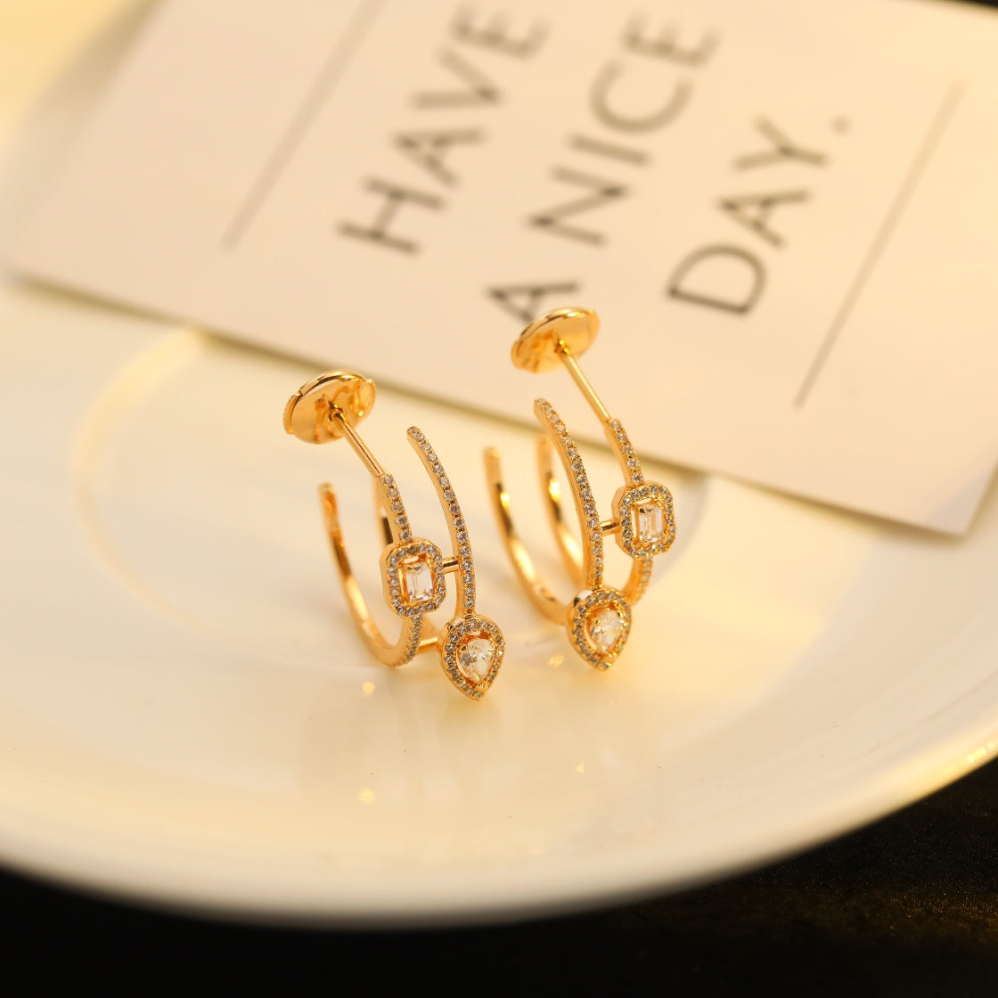 [⭐Seralia]CREOLES MY TWIN 2 RANGS SILVER DIAMOND EARRINGS