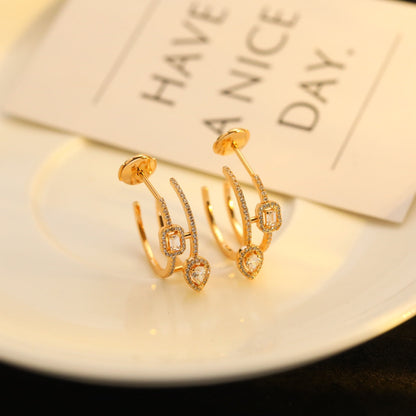 [⭐Seralia]CREOLES MY TWIN 2 RANGS SILVER DIAMOND EARRINGS