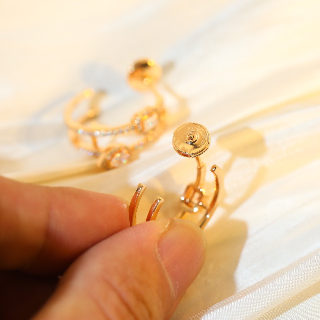 [⭐Seralia]CREOLES MY TWIN 2 RANGS SILVER DIAMOND EARRINGS