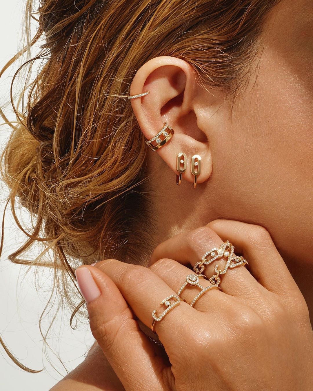 [⭐Seralia]CREOLES MOVE UNO MINI 1 DIAMOND EARRINGS