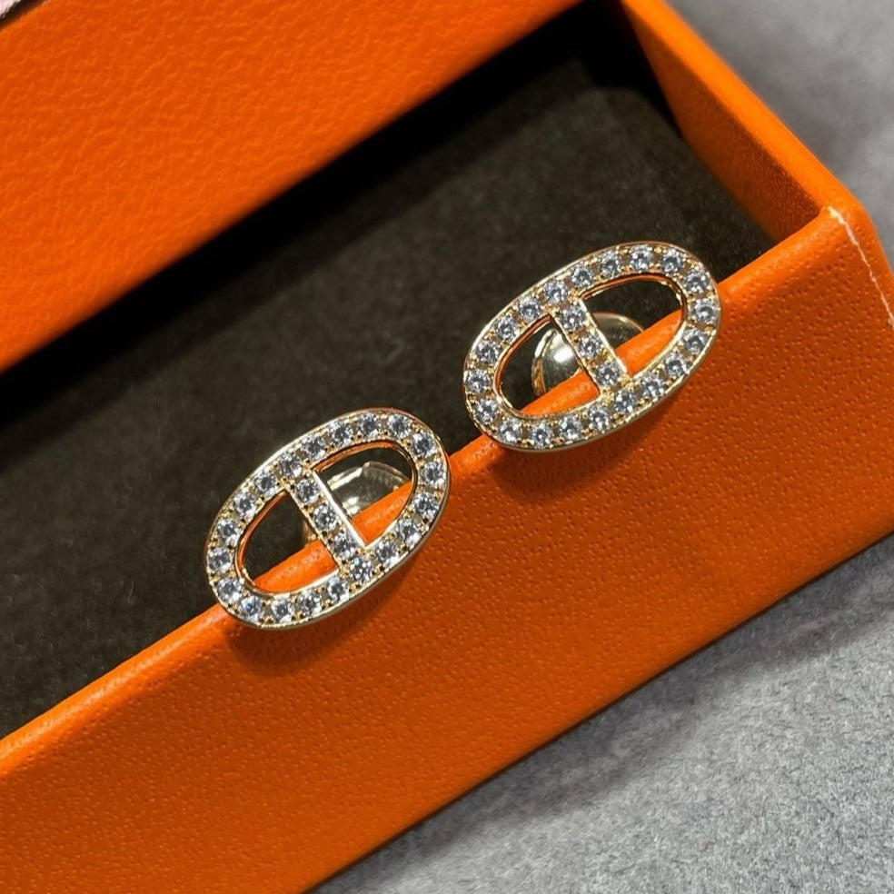 [⭐Seralia]HM FULL DIAMOND PIG NOSE STUD EARRINGS