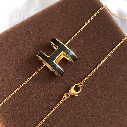 [⭐Seralia]HM CLIC BLACK ENAMEL GOLD NECKLACE