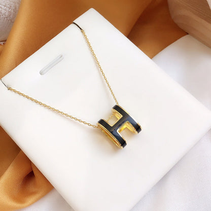 [⭐Seralia]HM CLIC BLACK ENAMEL GOLD NECKLACE