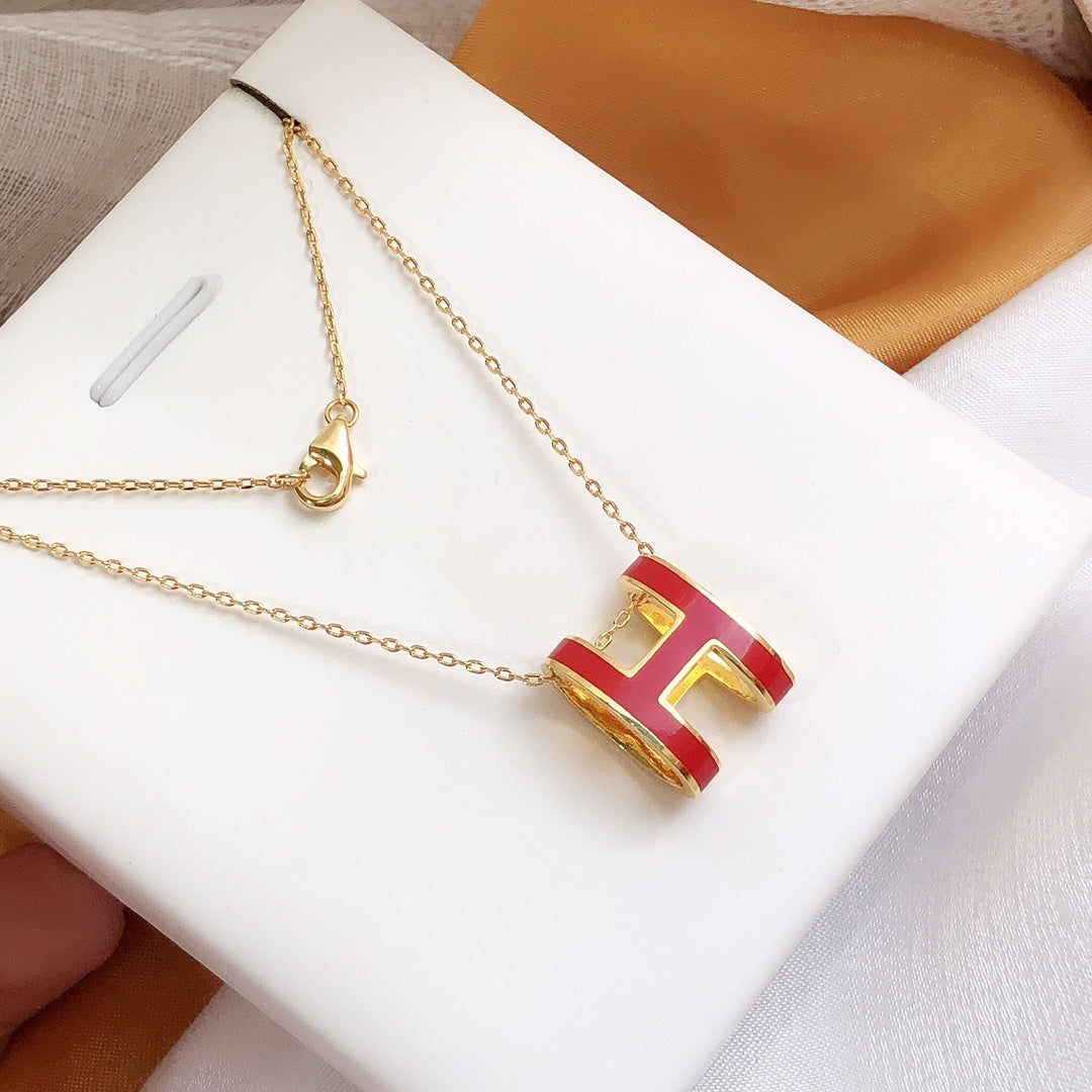 [⭐Seralia]HM CLIC RED ENAMEL GOLD NECKLACE