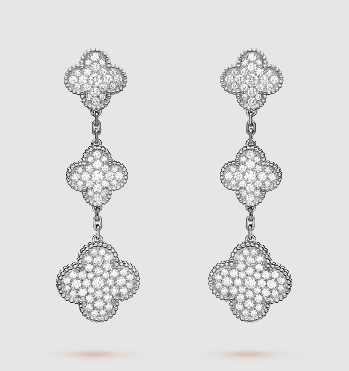 [⭐Seralia]CLOVER 3 MOTIF DIAMOND SILVER DROP EARRINGS