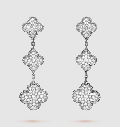 [⭐Seralia]CLOVER 3 MOTIF DIAMOND SILVER DROP EARRINGS