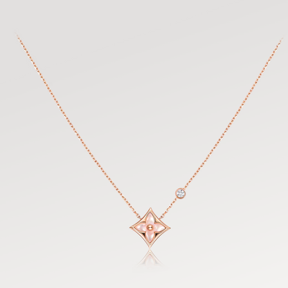 [⭐Seralia]STAR PINK MOP 1 DIAMOND PINK GOLD NECKLACE