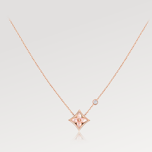 [⭐Seralia]STAR PINK MOP 1 DIAMOND PINK GOLD NECKLACE