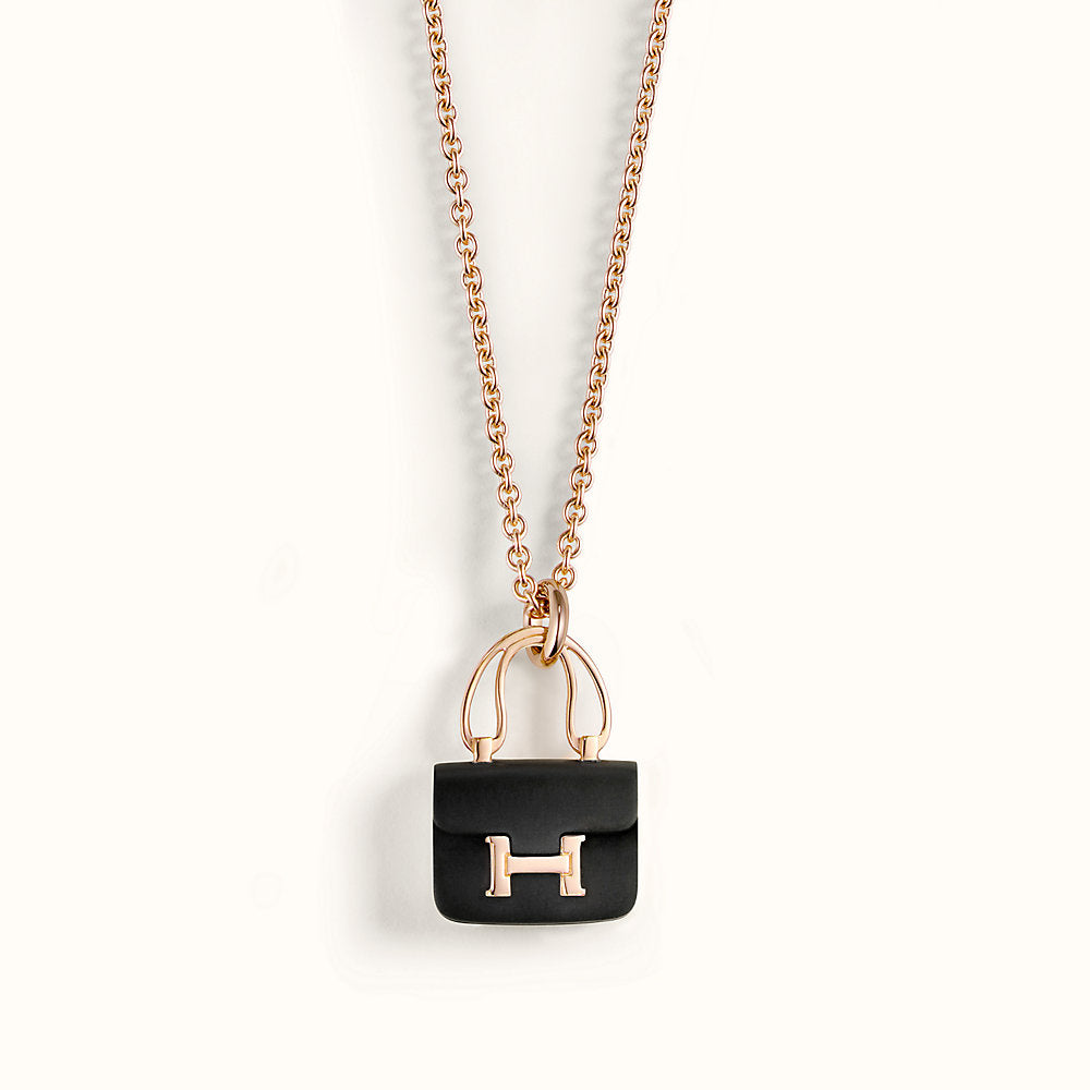 [⭐Seralia]CONSTANCE BLACK PEDANT PINK GOLD NECKLACE