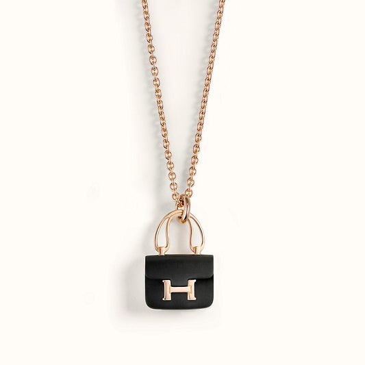 [⭐Seralia]CONSTANCE BLACK PEDANT PINK GOLD NECKLACE