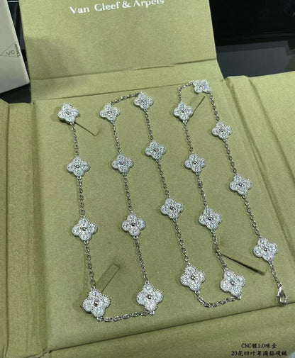 [⭐Seralia]CLOVER 20 MOTIFS FULL-DIAMOND NECKLACE