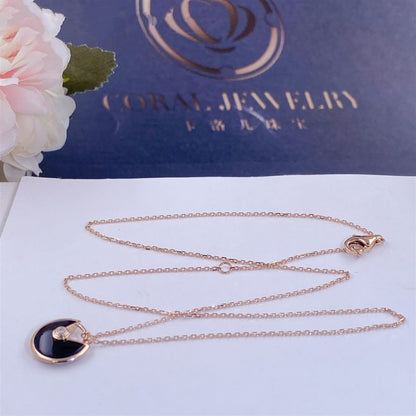 [⭐Seralia]AMULETTE ROSE GOLD ONYX NECKLACE