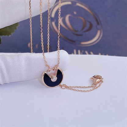 [⭐Seralia]AMULETTE ROSE GOLD ONYX NECKLACE
