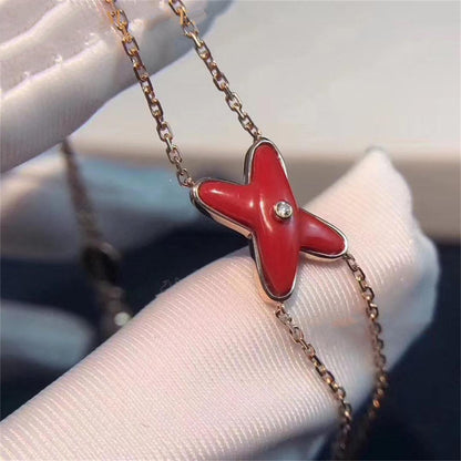 [⭐Seralia]JEUX BRACELET CARNELIAN PINK GOLD 1 DIAMOND