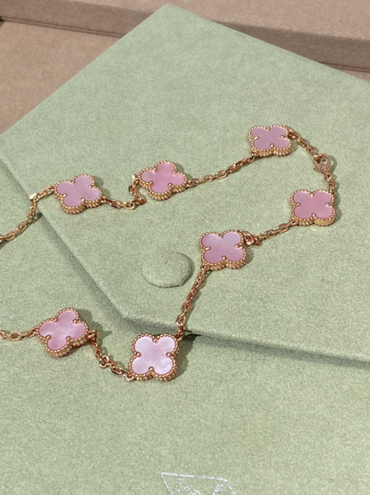[⭐Seralia Jewellery] Pink Necklace with Ten Clover Designs