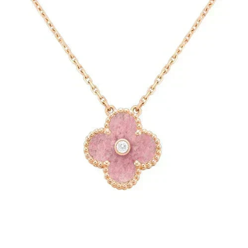 [⭐Seralia]CLOVER 15MM DIAMOND RHODONITE NECKLACE