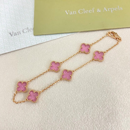 [⭐Seralia]2026 NEW CLOVER 6 MOTIF BUBBLE PINK ENAMEL BRACELET