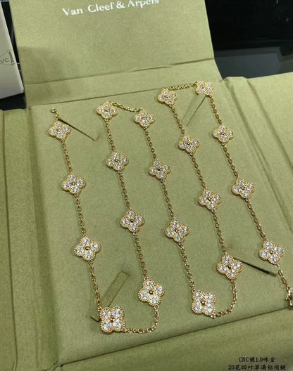 [⭐Seralia]CLOVER 20 MOTIFS FULL-DIAMOND NECKLACE