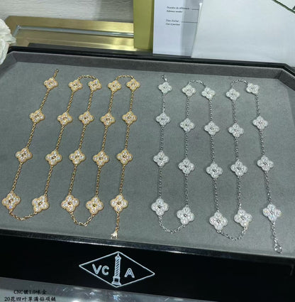 [⭐Seralia]CLOVER 20 MOTIFS FULL-DIAMOND NECKLACE