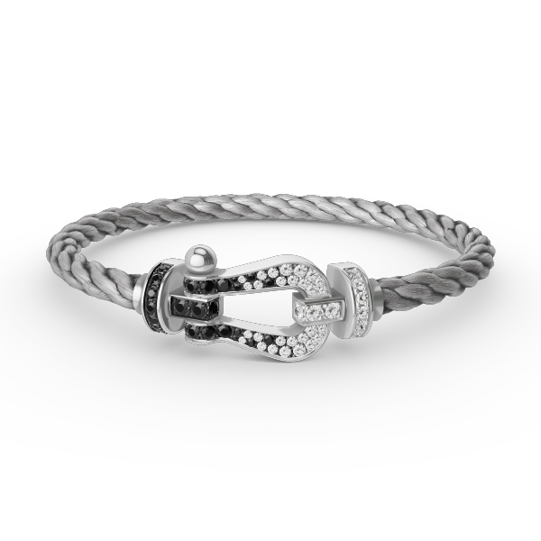 [⭐Seralia]FORCE LARGE HORSESHOE BLACK WHITE DIAMOND BRACELET SILVER