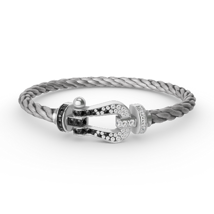 [⭐Seralia]FORCE LARGE HORSESHOE BLACK WHITE DIAMOND BRACELET SILVER