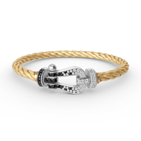 [⭐Seralia]FORCE LARGE HORSESHOE BLACK WHITE DIAMOND BRACELET SILVER