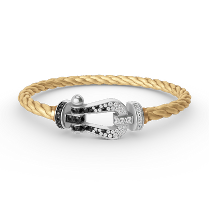 [⭐Seralia]FORCE LARGE HORSESHOE BLACK WHITE DIAMOND BRACELET SILVER