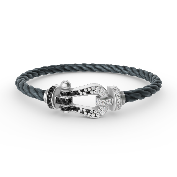 [⭐Seralia]FORCE LARGE HORSESHOE BLACK WHITE DIAMOND BRACELET SILVER