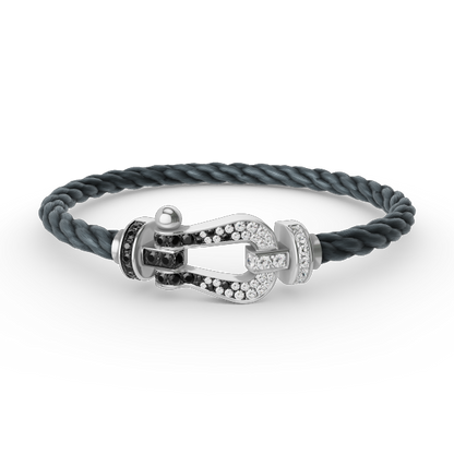[⭐Seralia]FORCE LARGE HORSESHOE BLACK WHITE DIAMOND BRACELET SILVER