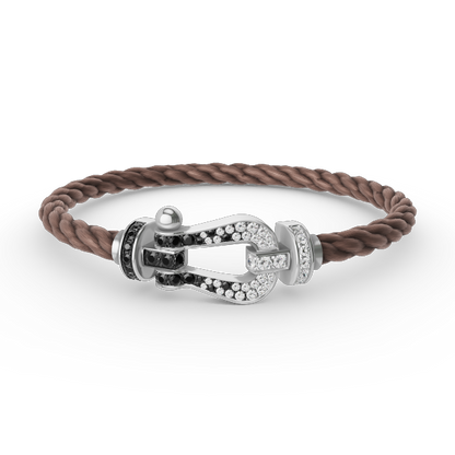 [⭐Seralia]FORCE LARGE HORSESHOE BLACK WHITE DIAMOND BRACELET SILVER