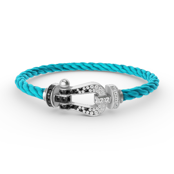 [⭐Seralia]FORCE LARGE HORSESHOE BLACK WHITE DIAMOND BRACELET SILVER