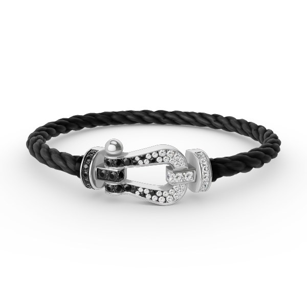 [⭐Seralia]FORCE LARGE HORSESHOE BLACK WHITE DIAMOND BRACELET SILVER