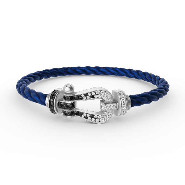 [⭐Seralia]FORCE LARGE HORSESHOE BLACK WHITE DIAMOND BRACELET SILVER
