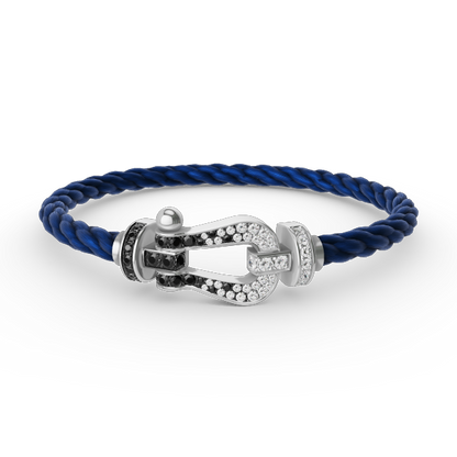[⭐Seralia]FORCE LARGE HORSESHOE BLACK WHITE DIAMOND BRACELET SILVER
