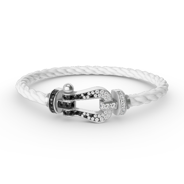 [⭐Seralia]FORCE LARGE HORSESHOE BLACK WHITE DIAMOND BRACELET SILVER