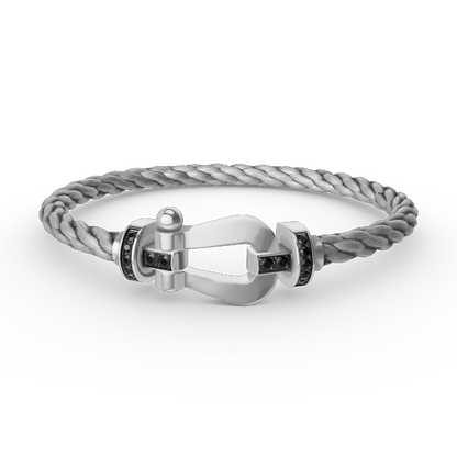 [⭐Seralia]FORCE LARGE HORSESHOE BLACK DIAMOND BRACELET SILVER