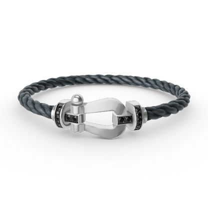 [⭐Seralia]FORCE LARGE HORSESHOE BLACK DIAMOND BRACELET SILVER
