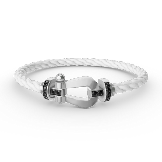 [⭐Seralia]FORCE LARGE HORSESHOE BLACK DIAMOND BRACELET SILVER