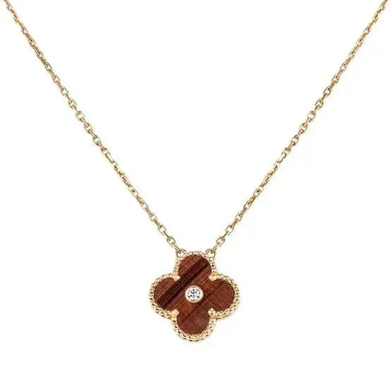 [⭐Seralia]CLOVER 15MM DIAMOND AND YELLOW TIGER'S EYE AGATE necklace