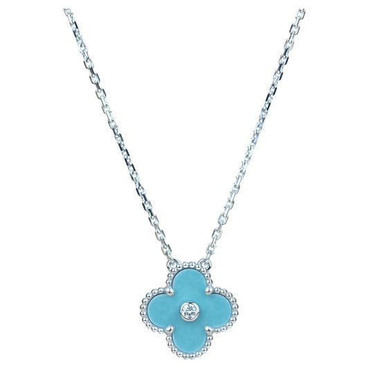 [⭐Seralia]CLOVER 15MM DIAMOND SVRES PORCELAIN  NECKLACE SILVER