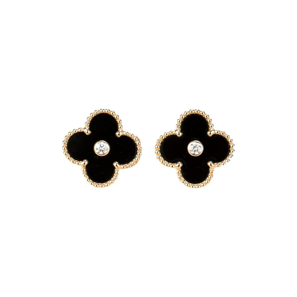 [⭐Seralia]CLOVER MEDIUM 1 MOTIFS ONYX DIAMOND EARRINGS