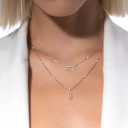 [⭐Seralia]2 Rows Rose Gold Diamond Pave_ Necklace Move Uno