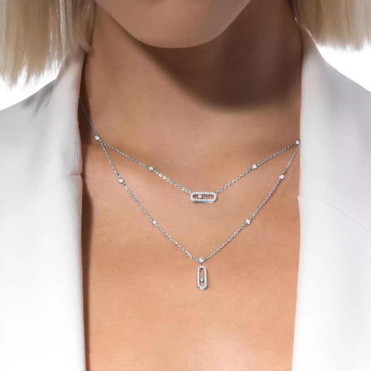 [⭐Seralia]2 Rows Rose Gold Diamond Pave_ Necklace Move Uno