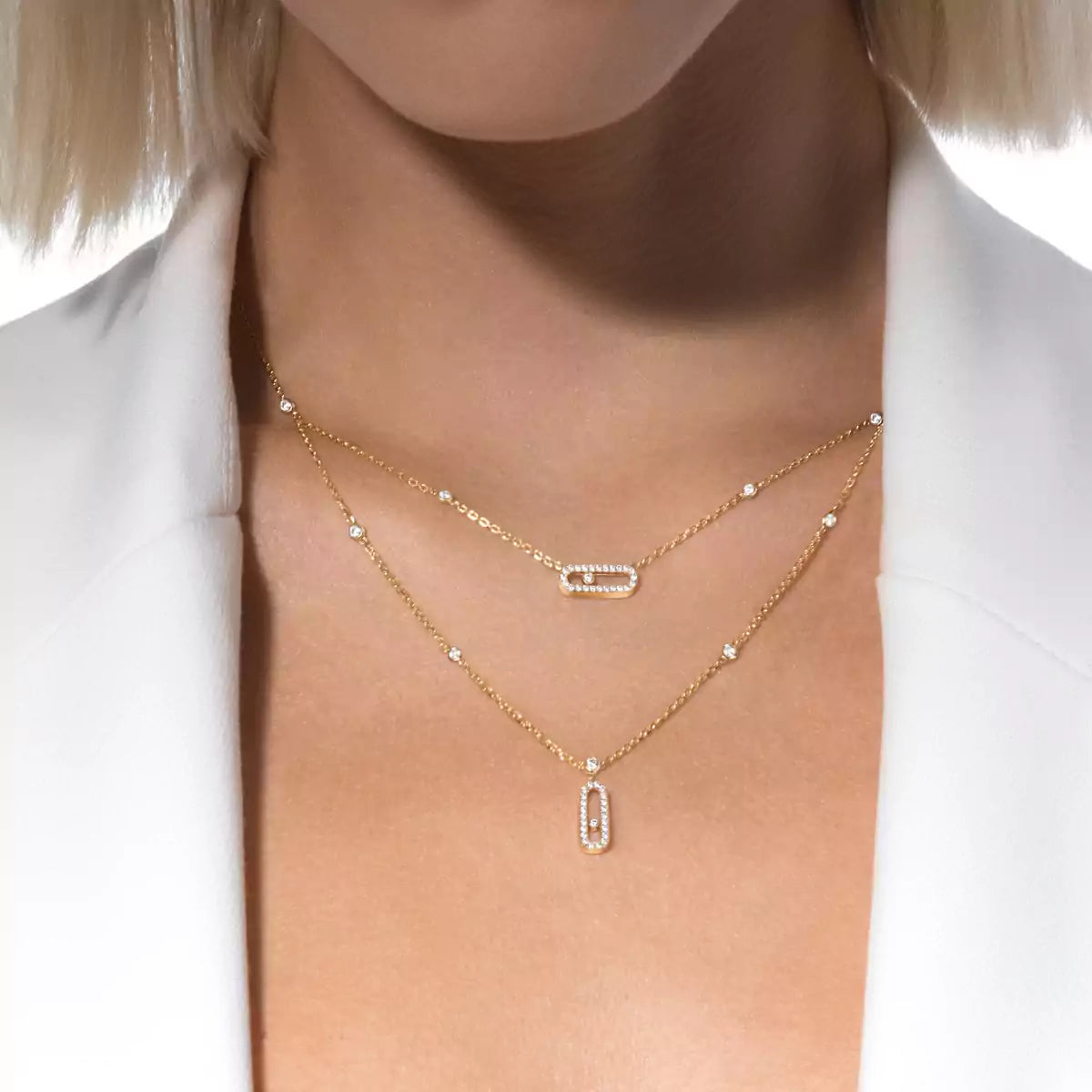 [⭐Seralia]2 Rows Rose Gold Diamond Pave_ Necklace Move Uno
