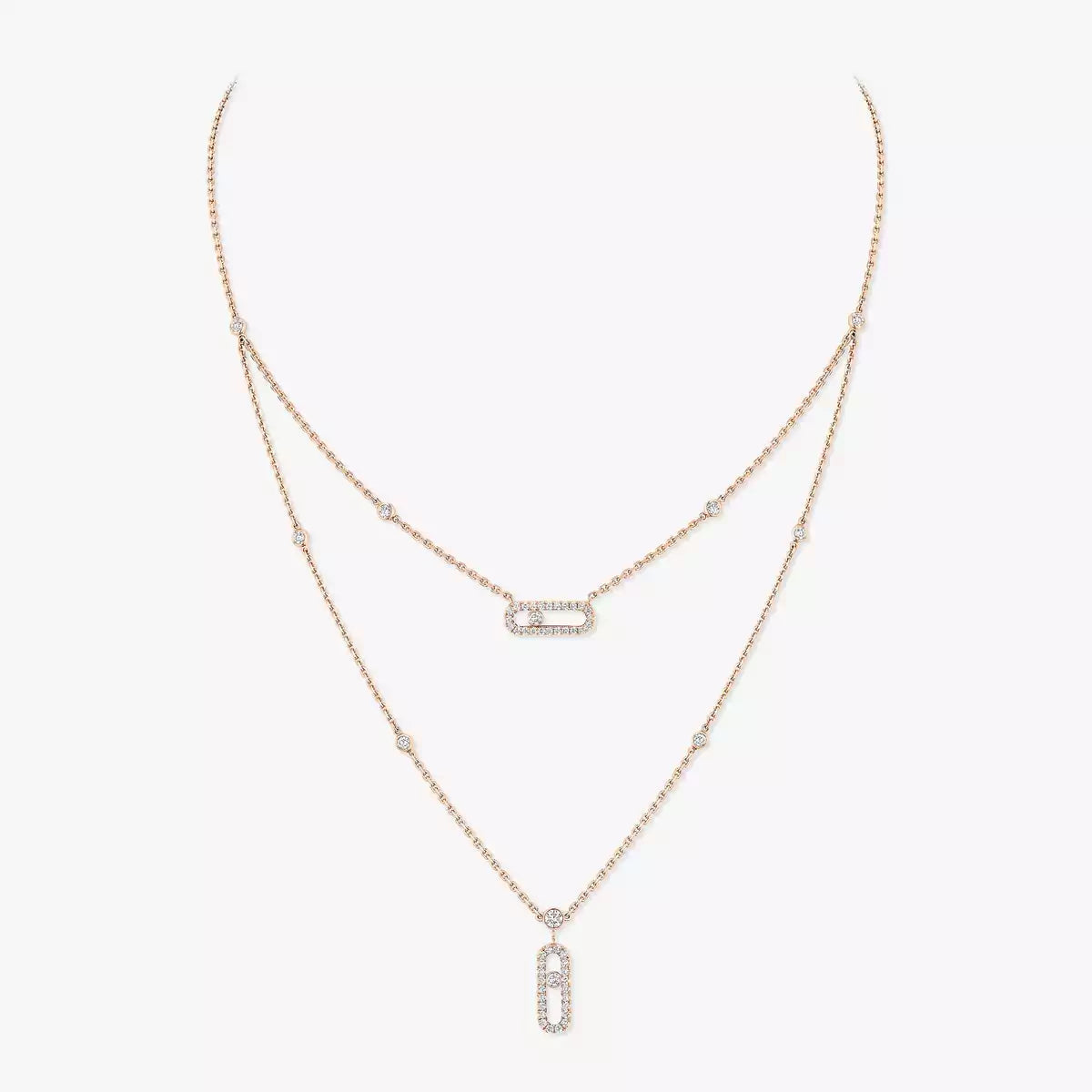 [⭐Seralia]2 Rows Rose Gold Diamond Pave_ Necklace Move Uno