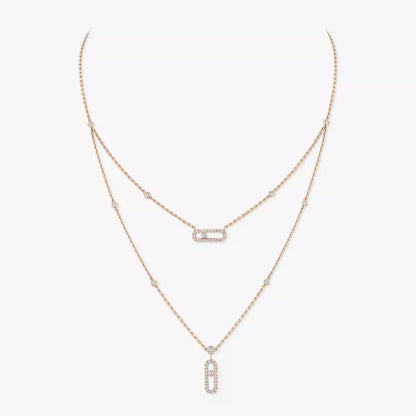 [⭐Seralia]2 Rows Rose Gold Diamond Pave_ Necklace Move Uno